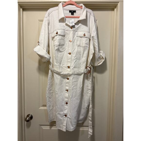 Ashley Stewart NWT Ivory Denim Button Down Western Dress - Picture 1 of 6